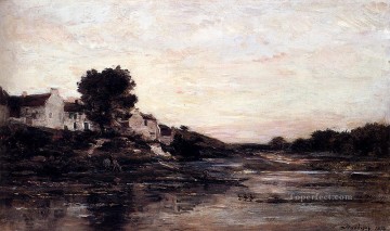 impressionism landscape Painting - Village Au Bord De L Oise Barbizon Impressionism landscape Charles Francois Daubigny river